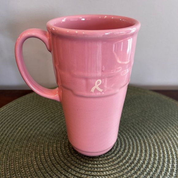 Longaberger Pottery Travel Mug /no Lid Pink Breast Cancer Awareness Holds 14 oz. - Picture 3 of 9